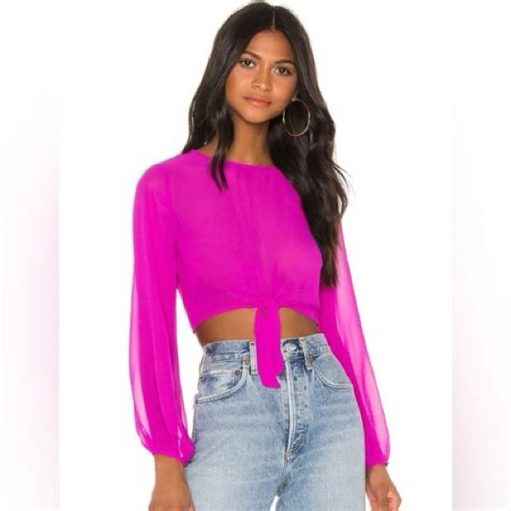 Fushia Superdown Long-Sleeve Tie Crop Top - Size M